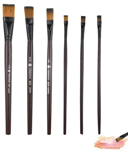 6 PCS Flat Painting Brushes Set Face Paint Brushes Oil Painting Brushes Art Painting Brushes Professional Painting Brushes Set Nylon Watercolor Paint Brushes for Decorations Models Figurines Nail Art