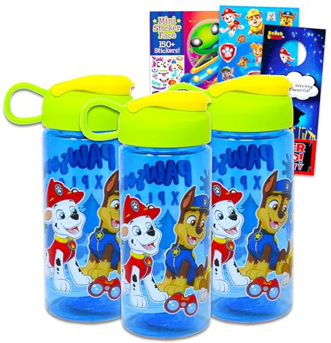 Paw Patrol Water Bottles for Kids - 3 Piece Paw Patrol School Supply Set with 470ml Paw Patrol Water Bottles Plus Sticker Activity Book, More | Paw Patrol Water Bottle for Boys, Girls
