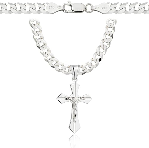 AMAR PRAGNA Luxury Ketten für Herren Silber 925 - Kreuz Kette 70 cm, Panzerkette 925 Silber, Königskette - Schmuck, Italienische Qualität