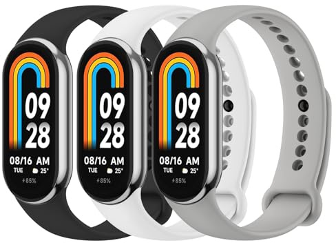 Vancle 3PACK Armbands für Xiaomi Mi Band 8/9/10 Armband Damen Herren,Silikon Sport Weiches Ersatzarmband Uhrenarmband für Xiaomi Mi Band 8/9/10(Schwarz/Weiß/Grau)