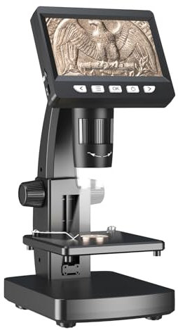 Microscopio para niños, Microscopio Digital con Pantalla de 4.3 y 8 Luces LED, Microscopio Portatil HD 1080P, Lupa Electronica Microscopio Profesional 50-1000X, Compatible con PC Windows MacOS