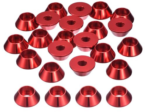 sourcing map Rondelle svasate a tazza conica M6, 20 guarnizioni in alluminio anodizzato, guarnizione per rondella a testa di tazza, guarnizione a testa svasata per accessori meccanici, rosso