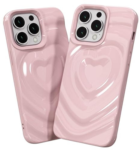 SharkProten Coque pour Apple iPhone 13 & iPhone 14, coque 3D Love Heart Water Ripple Antichoc, Ultra-mince TPU Anti-rayures Anti-traces de doigts, Rose