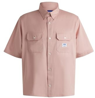 HUGO Hommes Ekyno Chemise Oversize en Twill de Coton avec Patch logoté