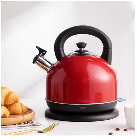 Large Electric Kettle, Jug Kettle Cordless Fast Boil 2KW, Stainless Steel, Whistle Alert, Easy Pour, Auto Shut-Off, Boil-Dry Protection for Kitchen Office hotel (Red, 3L)