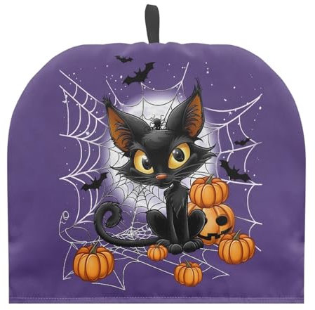 Coloranimal Black Cat Spider Web Insulated Teapot Cover Tea Kettle Cover Protective with Top Handle Tea Cosy Covers Halloween Theme Tea Pot Cover Kitchen Decorative