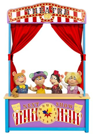 Teatro delle marionette in legno, con tende, per spettacoli teatrali da tavolo, giochi di ruolo, ideale per spettacoli, eventi, istruzione e giochi di finzione, portatile