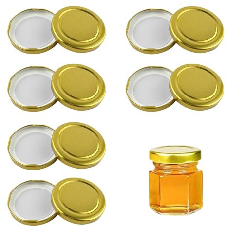 12 Pcs Golden Universal jam jar covers,Mason Jar Covers Decorative Canning Lid,Lids for Preserving Jars,Sauce Jars,Storage Jarjam jar lids (82MM)