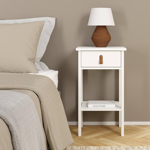 Dmora - Nachttisch Maxine, Niedrige Kommode, Tisch, Multifunktionaler Nachttisch, 40x34 h70 cm, Weiß