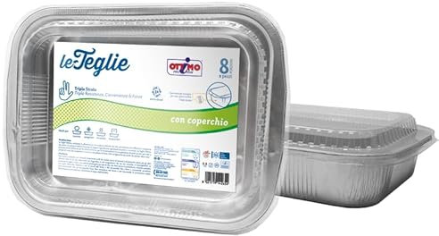 Ottimo LeTeglie - 6 Teglie riutilizzabili in Alluminio laccate 32x24cm (8 porzioni) con coperchi in plastica