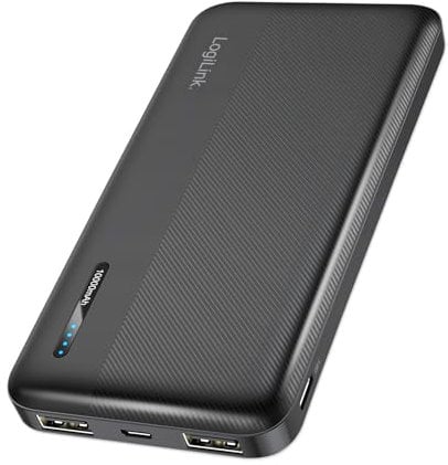 LogiLink PA0338RF - Powerbank 10.000 mAh mit Schnellladenfunktion, 2X USB-A und 1x USB-C, kompakt und ideal für Unterwegs, Farbe: Schwarz