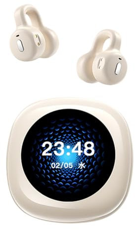 Sungive Bluetooth 5.4 Kopfhörer, Ohrbügel, sicherer Halt, Auto-Verbindung, Knochenschall, Touchscreen, getrennte Nutzung, ideal für Sport, Pendeln & Schule.(beige)
