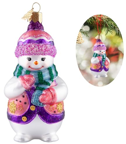 Schneemann-Weihnachtsbaumschmuck,Handgeblasenes Glas-Weihnachtsdekorationen | lila Schneemann Ornament zum Aufhängen,Weihnachtsschmuck für Feiertagsparty Heim Geschenk