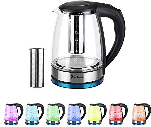 1.8L Electric Kettle, 2000W, Fast Boil Glass Kettle with 7 Colors LED, Auto Shut-Off and Boil-Dry Protection