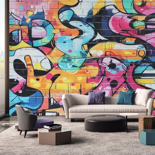 Generisch Tapete Graffiti Backstein Wohnzimmer Schlafzimmer, Fototapete Ziegelstein Bunt Wand Deko, Wallpaper, Wandtapete, Mustertapete, vliestapete, 500 x 350 cm &WWQ