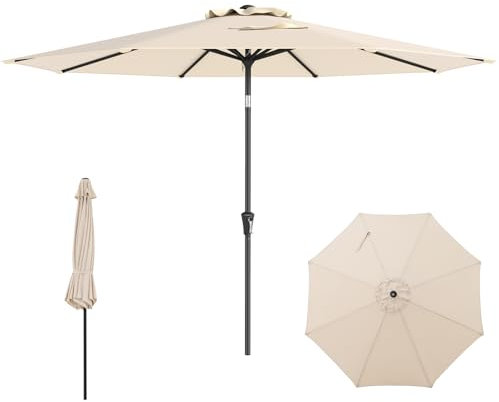 RELAX4LIFE Parasol Droit Inclinable 3M, Parasol de Jardin Extérieur 3M Rond, Inclinaison 25°, 8 Baleines, Manivelle, Polyester Résistant, Protection Solaire pour Balcon Terrasse (Beige)