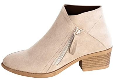 Stivaletti da donna con tacco basso e grosso, in pelle scamosciata, casual, eleganti, a punta, comodi, classici, corti, Chelsea, per lavoro all'aperto, Beige, 36 EU