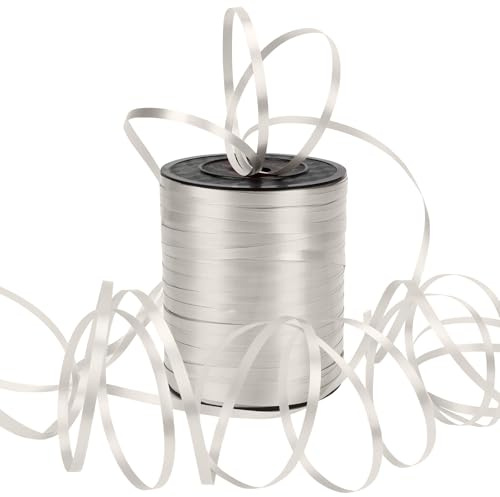 Dooozy 500 M/ 546 Yards Ringelband Geschenkband Set, 5MM Geschenkbänder für Geburtstag Luftballons Hochzeit Geschenkverpackung Florist Luftballon Schleifen und Saisonale Deko(Silber)