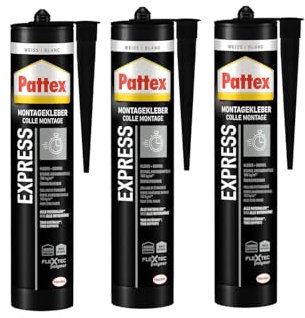 Pattex Montagekleber Express – 3x 440g Kartusche, weiß | Extra schnell & stark, für schnelle Montagearbeiten ohne Bohren