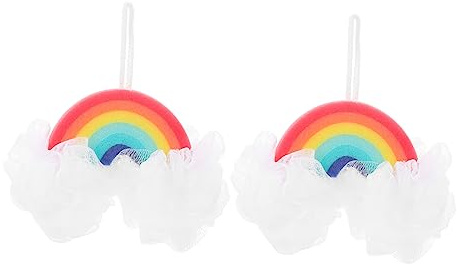 GALPADA 2 Stück Regenbogen Badekugeln Duschschwamm mit Sanftem Peeling Effekt aus Weichem Schwamm Material für Erwachsene und Kinder im Badezimmer