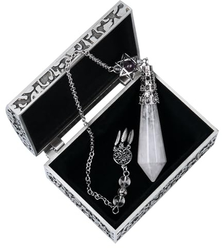 Péndulo de Cristal, Péndulos de Cristal Natural para Adivinación, Péndulo de Dowsing de Cristal Profesional, Cristales Puntuados Espirituales para la Brujería (Cristal de Roca)