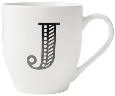 FabFinds Hugga Mug with Initials Classic Black and White Ceramic Large Gift Coffee Cups 500ml (H11cm X W11cm) (Approx.) (J)