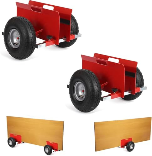 2 Stück Plattenwagen, 272 kg Tragfähigkeit, Mit 25.4CM Gummiluftreifen, Klemmwagen Plattentransportwagen Plattentransporter Mit Universalrädern Transporthilfe Plattenroller Plattformwagen Rollwagen