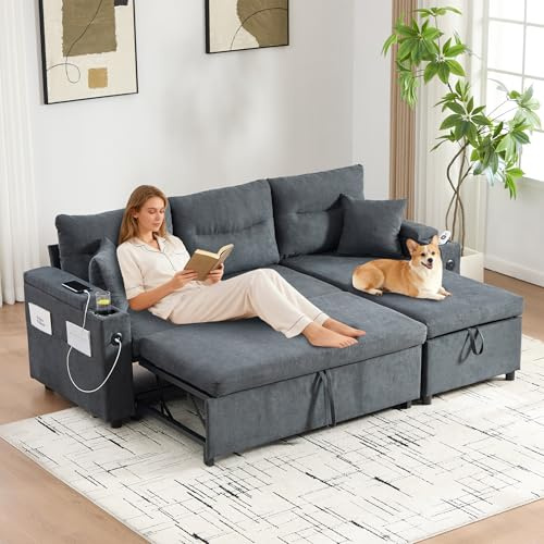 TIZZ 3-Personen-Leinensofa mit Stauraum, USB-C und Getränkehaltern – hydraulischer Chaiselongue, Schubladenbett – Stilvolles Design trifft Komfort, Flexibilität und wohnliche Atmosphäre.