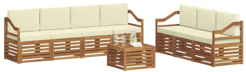 vidaXL Sofagarnituren 8 pcs Natur und Creme Massivholz Akazie, Moderne Garten-Sofa-Ecke, Bequeme Sitzgruppe für Terrasse, langlebig und stylisch