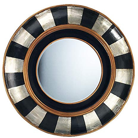 Lambert Nofretete Spiegel, Rahmen Holz massiv mit Metalleinlegearbeit, schwarz / silber / gold, Durchmesser 92 cm