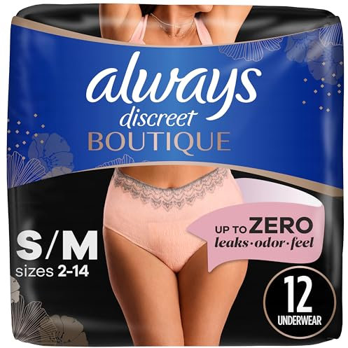 Always Discreet Boutique - Biancheria intima da donna per incontinenza e postpartum, massima protezione, S/M, rosa, 12 pezzi