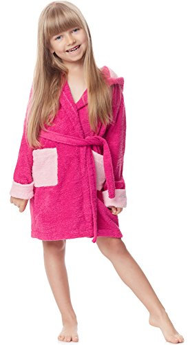 Ladeheid Kinder Frottee Bademantel aus 100% Baumwolle LA40-103 (Fuchsia/Hellrosa (M12/P15), 146-152)