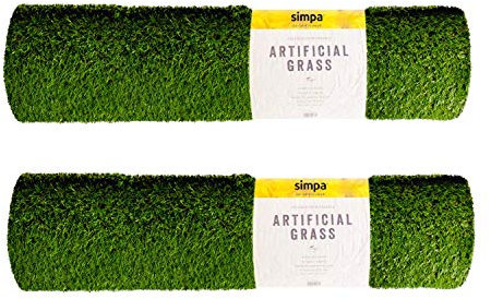 simpa 2 x Quality Non Fade Artificial Grass Pile Roll - 4m x 1m / 13ft x 3.3ft - 20mm Pile Height - Astro Turf Fake Lawn - Tested for Extreme Weather Conditions.