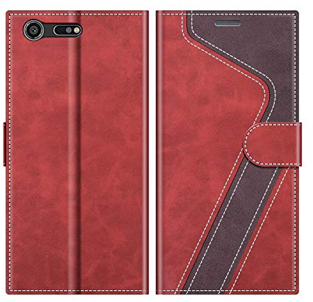 MOBESV Hülle für Sony Xperia XZ Premium Handyhülle, Lederhülle mit Kartenfach, Klapphülle mit Ständer, Flip Case Handytasche Schutzhülle, Modisch Rot