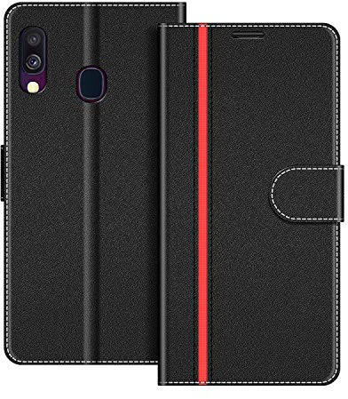 COODIO Coque en Cuir pour Samsung Galaxy A40, Étui Housse Pochette Fonction Stand pour Samsung Galaxy A40, Noir/Rouge