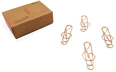 DESIGNMANUFAKTUR BERLIN GOLDCLIPS niedliche süße Deko Clips Büroklammern Heftklammern Lesezeichen Paperclip rose vergoldet in schöner Verpackung, Motiv Notenschlüssel/Clef