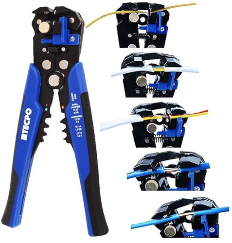 TECPO Automatische Abisolierzange 5in1 Funktion Crimpzange Drahtschneider Multitool zum Schneiden Abisolieren und Crimpen 0.2 bis 6 mm² Kabel 10-24 AWG