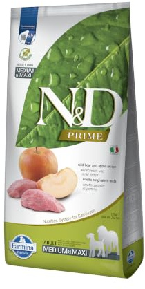 Farmina N&D Prime Adult Medium Pellets Hundefutter (Trockenfutter, mit hochwertigen Vitaminen und natürliche Antioxidantien, ohne Mais, Zutaten: Wildschwein und Apfel, Portionsgröße: 12 kg)