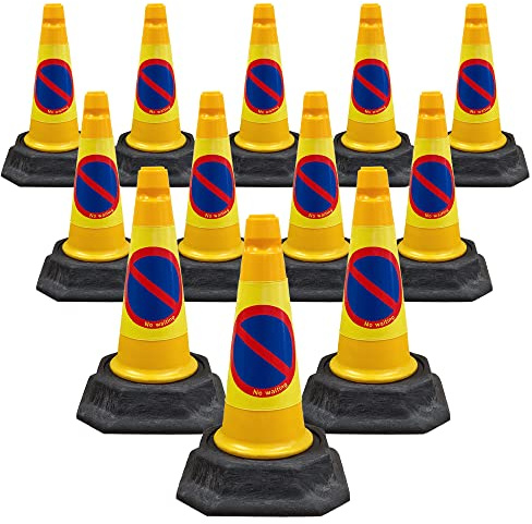Street Solutions UK - 12 x No Waiting Road Traffic Cones 18 (460mm) Self Weighted Safety Cone - 100% Recycled PVC, Heavy Duty, Strong and Durable