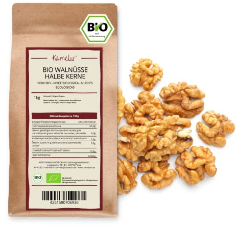 Kamelur 1kg ganze BIO Walnüsse ohne Schale, unbehandelte Walnusskerne aus Italien - Rohe und Naturbelassene Walnusshälften aus der Region Kampanien