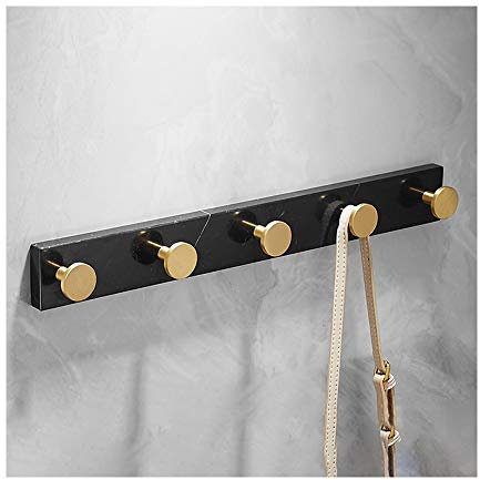 SHUGUANG Patère Murale, Ronde Crochets Porte Manteau avec 5 Crochets, Crochets Muraux en Laiton et marbre, Porte-Serviette, Patère à Crochets pour Salle de Bain, Salon, Chambre,Noir
