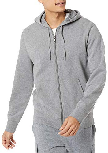 Amazon Essentials Men's Lightweight French Terry Full-Zip Hoodie with Comfortable Fit, Charcoal Heather, M