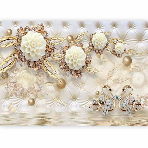 murando - Papier peint panoramique nature 350x256 cm - Revêtement mural décoration chambre salon - Design moderne - Marron jaune - Abstraction fleurs ornements modernes matelassé or b-B-0500-a-a