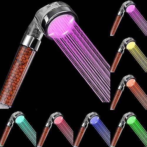 Rovtop - Pommeau de douche LED, arc-en-ciel, sans alimentation nécessaire, 7 couleurs qui changent aléatoirement, économie d'eau de 30%