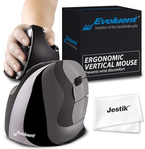Evoluent VMDS Petite souris verticale ergonomique pour droitier avec connexion USB filaire et chiffon en microfibre Jestik