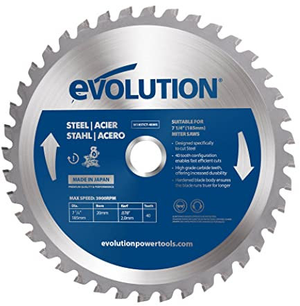 Evolution M185TCT-40MS - 185 mm Lama per taglio di acciaio dolce - Lama per metallo con punta in carburo che in pratica non genera surriscaldamento, ronzii o scintille