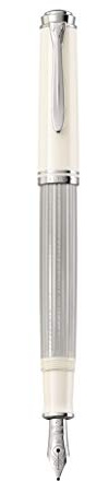 Pelikan Füllhalter Souverän 405, Silber-Weiß, Feder B (breit), hochwertiger Kolbenfüller im Korsett-Etui, 818926