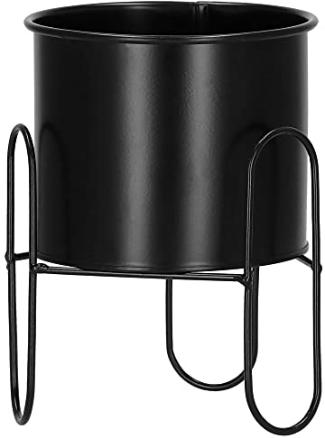 SPRINGOS Soporte para plantas de metal con macetero, forma elegante, 3 patas, decoración para casa y apartamento (18 cm, negro)