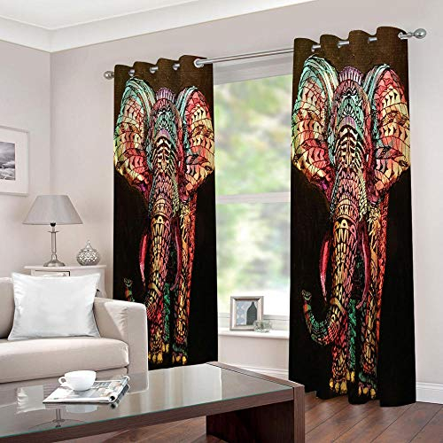GDYRBY 2 Stücke Gardinen Mit Ösen 240X230cm(HxB) - 3D Druck Abstrakte Farbige Elefant Muster Verdunkelungsvorhang Blickdichte Vorhänge Fensterdekoration Vorhang Für Schlafzimmer Wohnzimmer