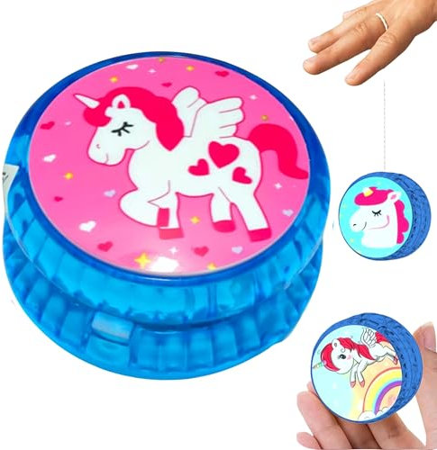 HOVUK® 1x Jo-Jo mit Einhorn-Licht, reaktionsschnell, 5,5cm, Kunststoff, blau, Trick-Jo-Jo, stabil und robust mit Jo-Jo-Schnur, Kugellager, Starter-Jo-Jo, Geschenk für Kinder